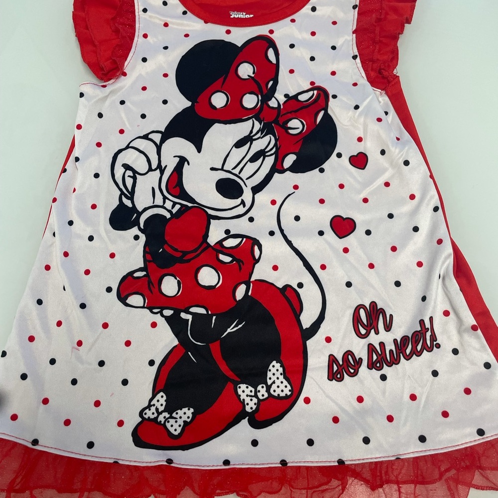 Disney Minnie Mouse night gown pajamas brilliant color white and red ruffle slee